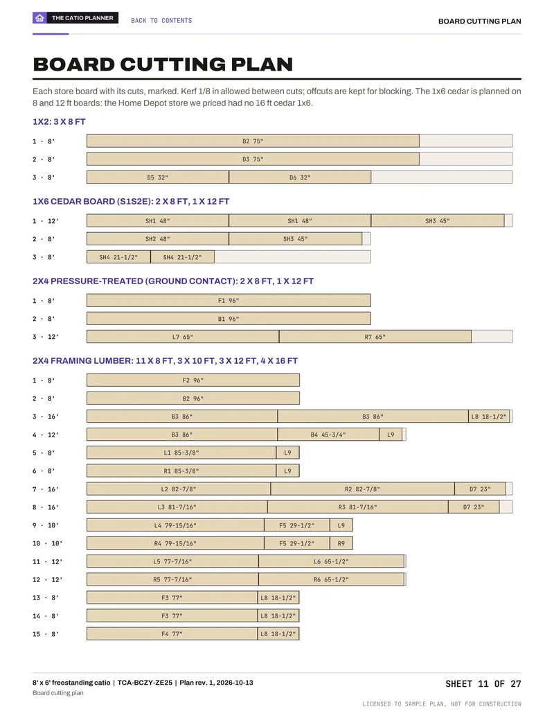 Sample sheet 11 of 27: cutting plan