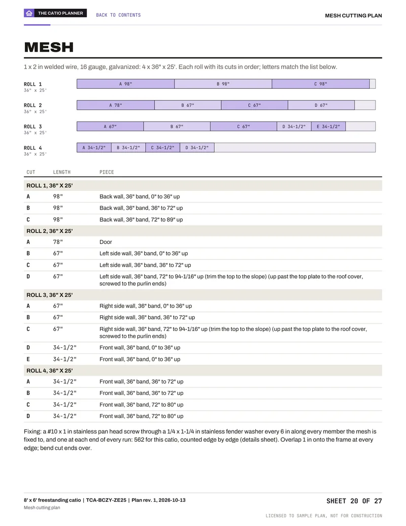 Sample sheet 20 of 27: mesh plan